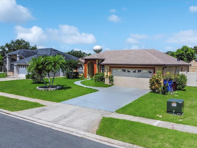 3811 Gator Bay Ln, Saint Cloud, FL 34772 - ranch-style home with an attached garage, a front lawn, driveway, and stucco siding