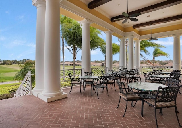 4053 Redbridge Loop, Davenport, FL 33837 - view of patio / terrace with ceiling fan, golf course view, and outdoor dining space