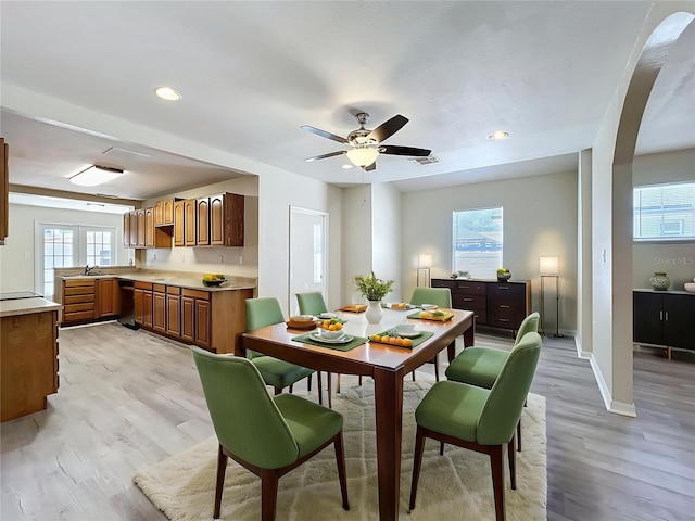 2409 E Magnolia St, Lakeland, FL 33801 - dining area featuring healthy amount of natural light, light wood finished floors, baseboards, a ceiling fan, and recessed lighting
