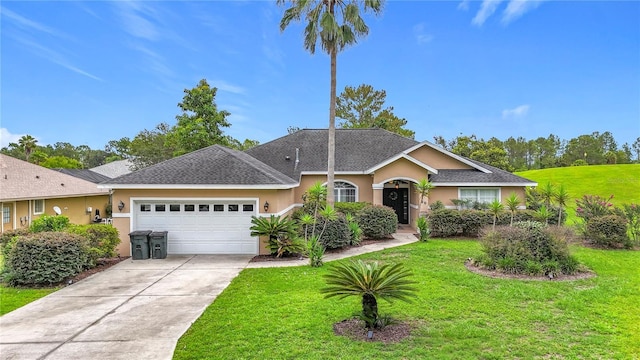 30 Lake Diamond Ave, Ocala, FL 34472 - ranch-style house featuring stucco siding, a garage, a front lawn, concrete driveway, and a shingled roof