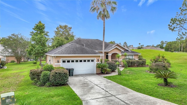 30 Lake Diamond Ave, Ocala, FL 34472 - ranch-style house with stucco siding, a front yard, driveway, and a garage