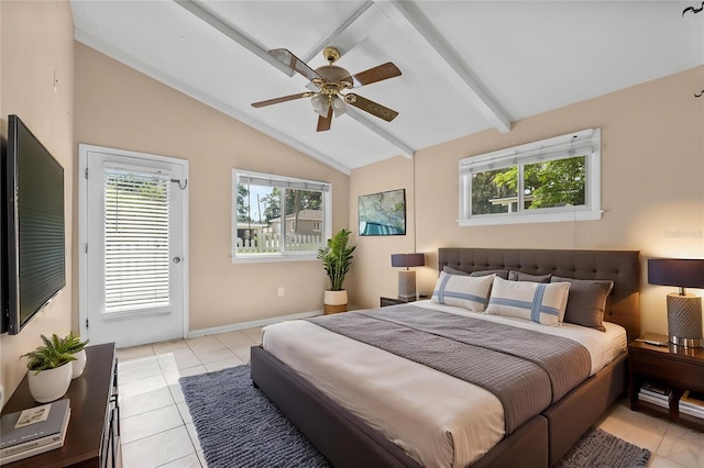 710 Carlton Ave, Lake Wales, FL 33853 - bedroom with access to outside, light tile patterned flooring, baseboards, and ceiling fan