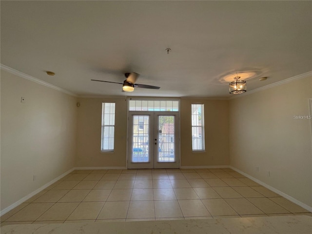 1020 Siena Park Blvd W Unit 304, Kissimmee, FL 34747 - unfurnished room with ornamental molding, baseboards, french doors, a ceiling fan, and fire sprinkler in ceiling
