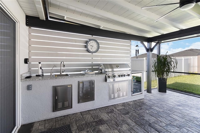 3211 Sweet Acres Pl, Saint Cloud, FL 34772 - view of patio with a sink, ceiling fan, and wine cooler