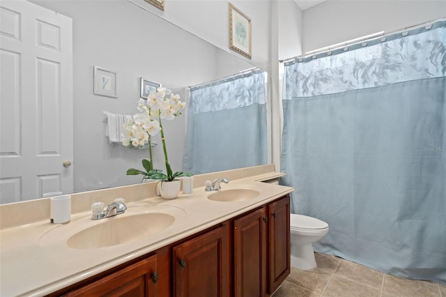15037 Cedar Branch Way, Orlando, FL 32824 - full bath with double vanity, toilet, tile patterned flooring, and a shower with curtain