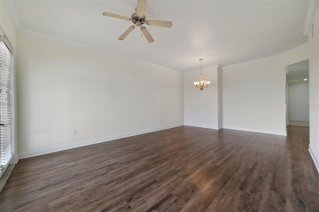 7468 Excitement Dr Unit 101, Reunion, FL 34747 - spare room featuring a chandelier, healthy amount of natural light, dark wood-style flooring, baseboards, and crown molding