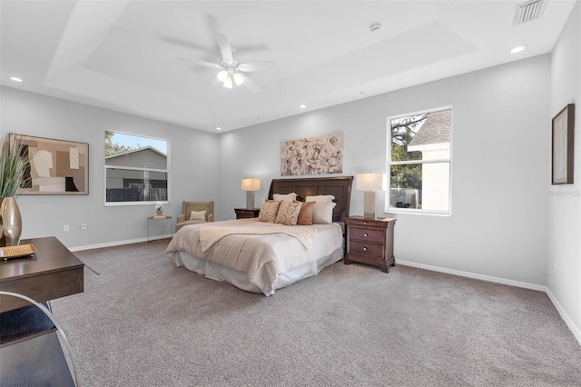6479 Apple St, Saint Cloud, FL 34771 - carpeted bedroom with multiple windows, a tray ceiling, baseboards, and recessed lighting