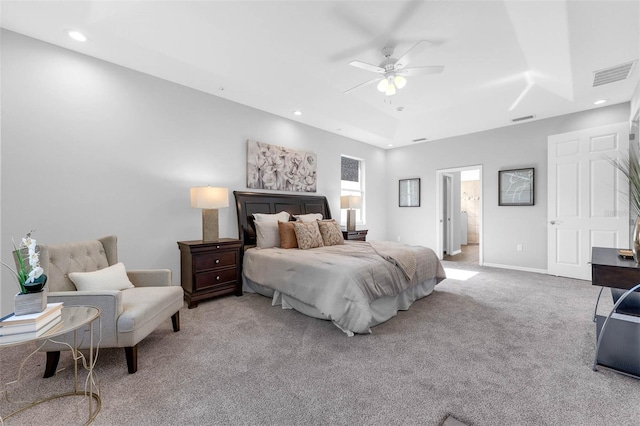 6479 Apple St, Saint Cloud, FL 34771 - bedroom with a raised ceiling, carpet, recessed lighting, baseboards, and ceiling fan