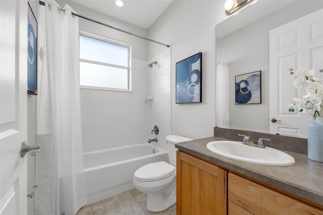 6479 Apple St, Saint Cloud, FL 34771 - full bathroom featuring shower / bath combination with curtain, vanity, toilet, and tile patterned flooring