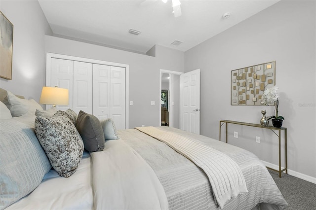 6479 Apple St, Saint Cloud, FL 34771 - carpeted bedroom with a closet, ceiling fan, and baseboards