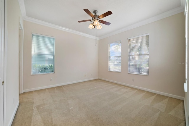 7740 Linkside Loop, Reunion, FL 34747 - unfurnished room featuring ornamental molding, light colored carpet, healthy amount of natural light, a ceiling fan, and baseboards