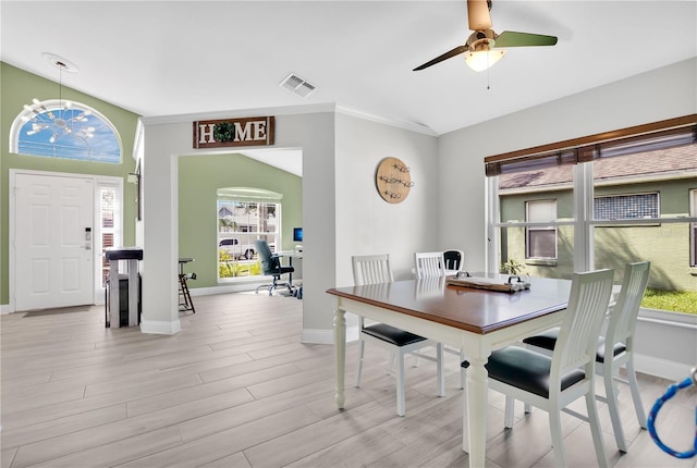 501 Dunoon St, Ocoee, FL 34761 - dining room with a desk, plenty of natural light, baseboards, light wood-style flooring, and lofted ceiling