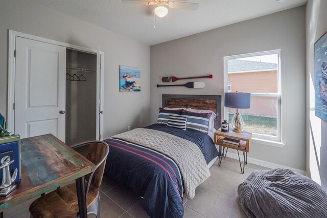 246 Cheshire Ct, Kissimmee, FL 34758 - bedroom featuring multiple windows, a closet, light tile patterned floors, and ceiling fan