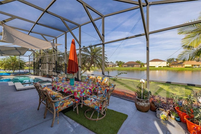 1760 Boat Launch Rd, Kissimmee, FL 34746 - view of patio with a lanai, a water view, and an outdoor pool