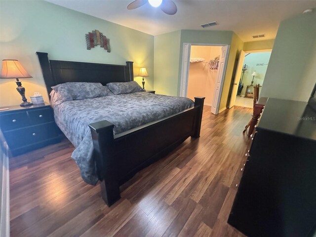 315 Wildflower Rd, Davenport, FL 33837 - bedroom with dark wood-style flooring, a walk in closet, a ceiling fan, and a closet