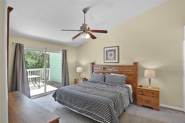 3151 Britannia Blvd Unit C, Kissimmee, FL 34747 - bedroom with access to exterior, vaulted ceiling, a textured ceiling, a ceiling fan, and carpet