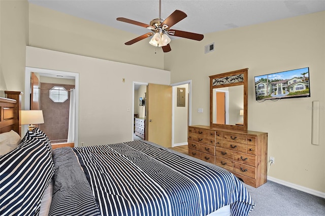 3151 Britannia Blvd Unit C, Kissimmee, FL 34747 - bedroom with baseboards, carpet floors, ceiling fan, and high vaulted ceiling