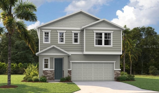 754 Lake Dell Ave, Dundee, FL 33838 - craftsman-style house with a garage, a front yard, concrete driveway, and stucco siding