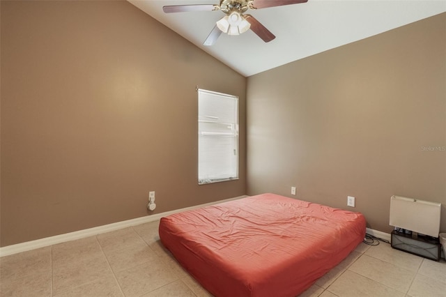 2912 Lazlo Ln, Orlando, FL 32837 - bedroom with light tile patterned flooring, lofted ceiling, baseboards, and a ceiling fan