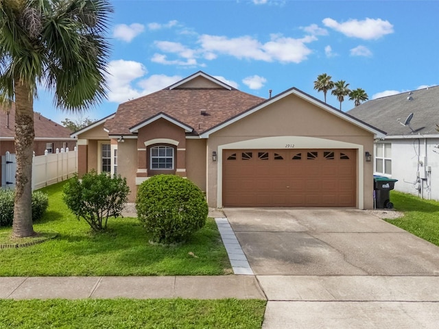 2912 Lazlo Ln, Orlando, FL 32837 - ranch-style house with stucco siding, a garage, driveway, and a shingled roof