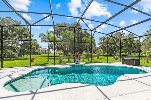 3427 Harborside Ct, Kissimmee, FL 34746 - swimming pool featuring a patio, a yard, and glass enclosure