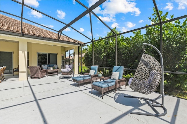 3427 Harborside Ct, Kissimmee, FL 34746 - view of patio / terrace featuring an outdoor hangout area, a lanai, and a ceiling fan