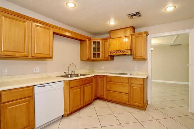 1843 Harbor Blvd, Kissimmee, FL 34744 - kitchen featuring dishwasher, black electric stovetop, light countertops, recessed lighting, and glass insert cabinets