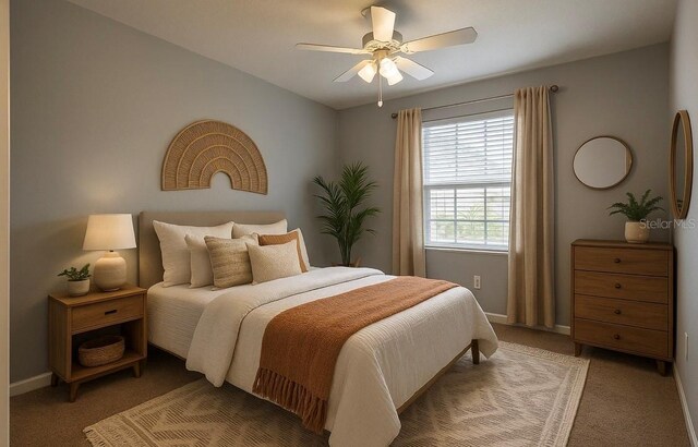 2016 Lakeside Ave, Davenport, FL 33837 - bedroom featuring baseboards, light carpet, and ceiling fan
