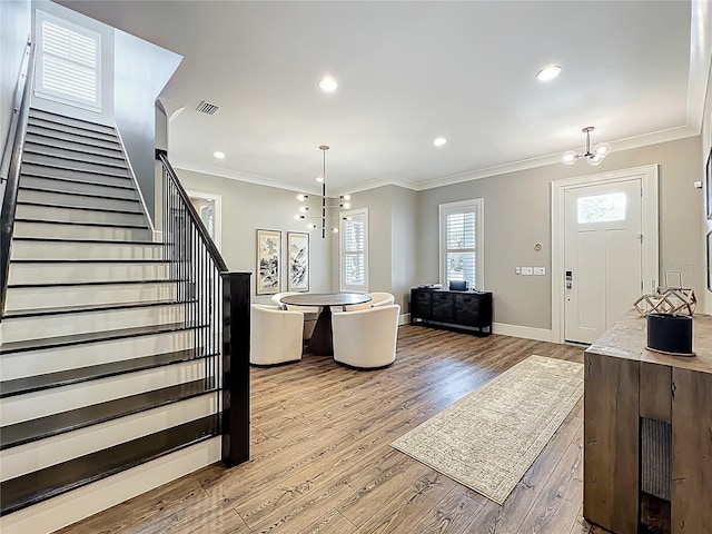 960 Civitas Way, Winter Garden, FL 34787 - entrance foyer featuring stairs, ornamental molding, light wood finished floors, baseboards, and recessed lighting