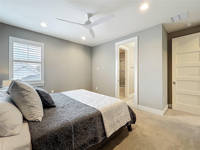 960 Civitas Way, Winter Garden, FL 34787 - bedroom with light carpet, recessed lighting, a ceiling fan, baseboards, and connected bathroom