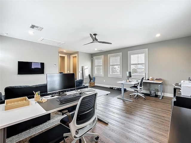 960 Civitas Way, Winter Garden, FL 34787 - office area with wood finished floors, a ceiling fan, baseboards, and recessed lighting