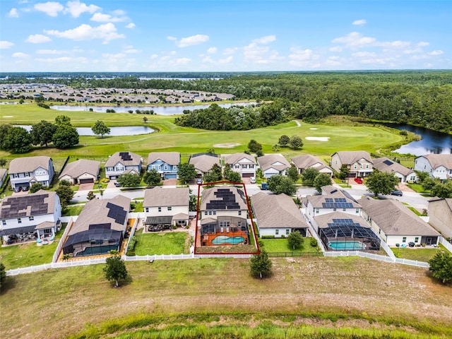 3420 Middlebrook Pl, Harmony, FL 34773 - aerial view of residential area featuring property parcel outlined, a golf course, and a large body of water