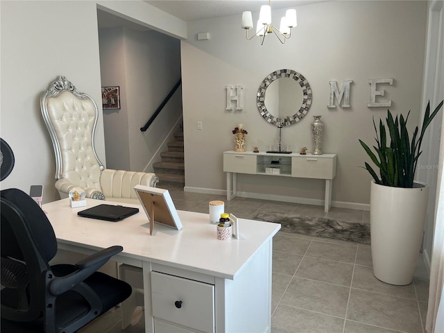 1896 Basenji Dr, Lake Alfred, FL 33850 - office with a chandelier, light tile patterned flooring, and baseboards