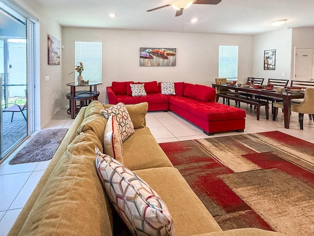1876 Summer Dr, Davenport, FL 33897 - living room with tile patterned floors, plenty of natural light, ceiling fan, and recessed lighting