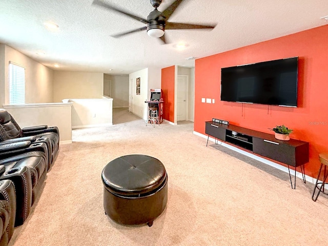 1876 Summer Dr, Davenport, FL 33897 - living area featuring carpet, a ceiling fan, a textured ceiling, and baseboards