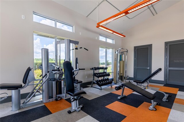 2623 Calistoga Ave, Kissimmee, FL 34741 - exercise room with a towering ceiling and baseboards