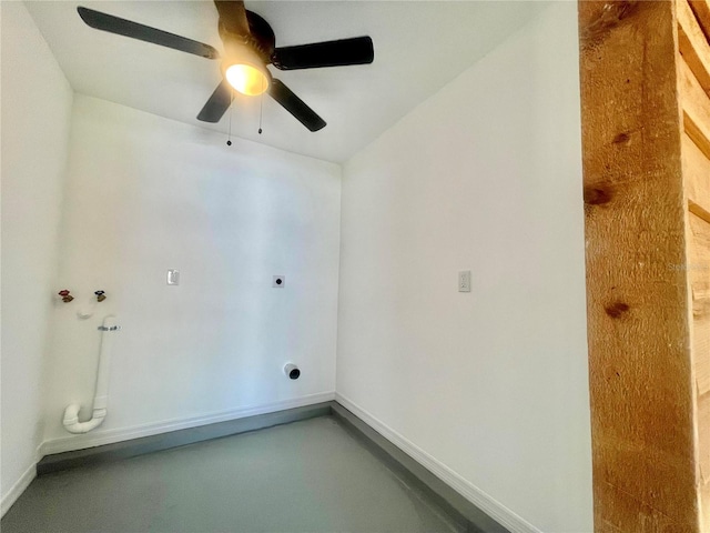4546 Ontario Dr, New Port Richey, FL 34652 - laundry room with electric dryer hookup, baseboards, washer hookup, and ceiling fan