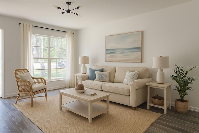 4546 Ontario Dr, New Port Richey, FL 34652 - living room featuring wood finished floors, baseboards, and a chandelier