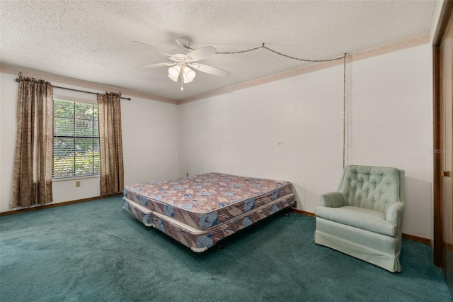 4307 Oak Ct, Saint Cloud, FL 34769 - carpeted bedroom featuring a textured ceiling, baseboards, and ceiling fan