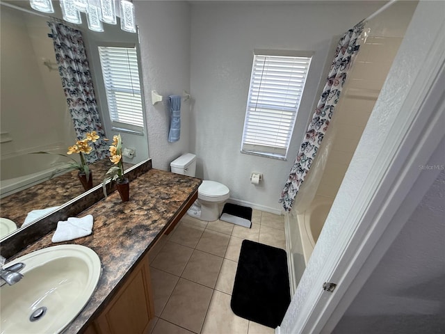 324 Palermo St, Davenport, FL 33897 - bathroom with shower / bath combo with shower curtain, vanity, tile patterned floors, and a textured wall