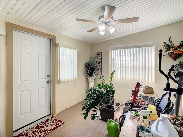 624 Royal Palm Dr, Kissimmee, FL 34743 - workout room with plenty of natural light, ceiling fan, and wooden ceiling