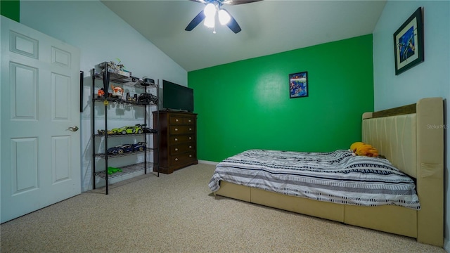 2851 Granada Blvd, Kissimmee, FL 34746 - carpeted bedroom with vaulted ceiling and a ceiling fan