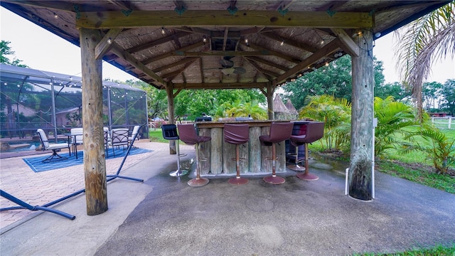 2851 Granada Blvd, Kissimmee, FL 34746 - view of patio / terrace with a gazebo, a ceiling fan, and a lanai