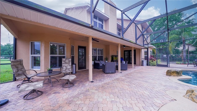 2851 Granada Blvd, Kissimmee, FL 34746 - view of patio featuring ceiling fan, an outdoor pool, outdoor lounge area, and a lanai