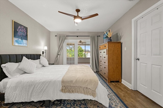 736 Forest Glen Ct, Maitland, FL 32751 - bedroom with wood finished floors, a ceiling fan, and access to outside