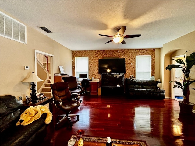 4368 Fox Glen Loop, Kissimmee, FL 34746 - office featuring ceiling fan, hardwood / wood-style flooring, and a textured ceiling
