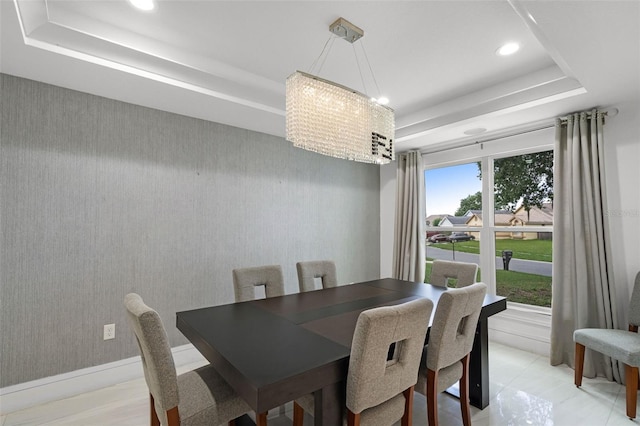2561 Montego Bay Blvd, Kissimmee, FL 34746 - dining room with a raised ceiling, a chandelier, and recessed lighting