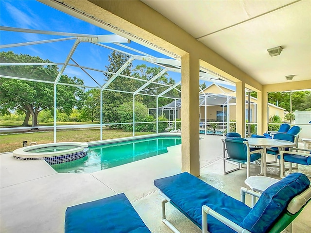 116 Westport Ln, Davenport, FL 33896 - view of swimming pool featuring a patio area, a pool with connected hot tub, and glass enclosure
