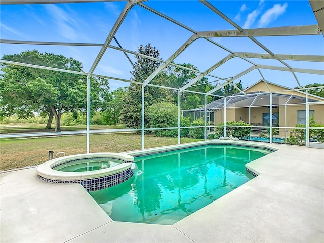 116 Westport Ln, Davenport, FL 33896 - view of pool with a pool with connected hot tub, a patio area, a lanai, and a yard