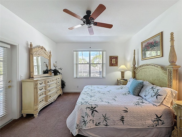 107 Amaca Ln, Davenport, FL 33897 - bedroom featuring dark colored carpet, a textured ceiling, and a ceiling fan